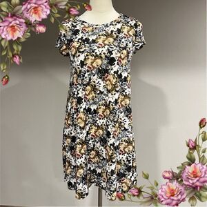 Pinc knit light a-line mini floral dress with short sleeves